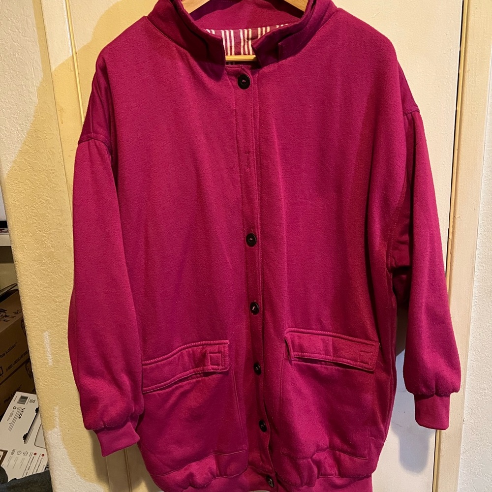 Vibrant Pink Button-Up Hoodie